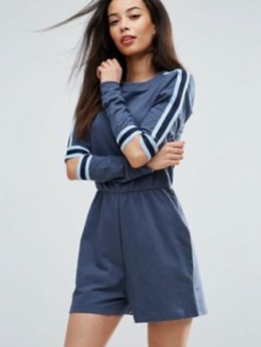 ASOS Navy Jumpsuit with Light Blue Striped Details
